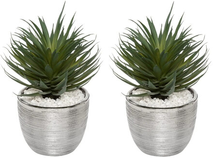 Atmosphera Set van 2x stuks atmosphera kunstplanten in keramische pot 27 cm - Kunstplanten Grijs