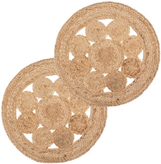 Atmosphera Set van 4x stuks ronde placemats jute naturel 38 cm - Placemats Bruin