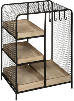 Atmosphera Sieradenhouder -kastje rek van hout en zwart metaal H 28 cm