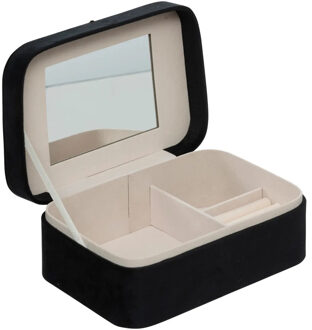 Atmosphera Sieradenkistje Bijou - 15 x 9 x 21 cm - zwart - Juwelenkistje - met spiegel en vakjes indeling