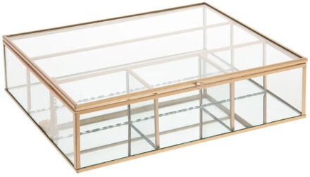 Atmosphera Sieradenkistje Glassic - 27 x 22 x 7 cm - transparant/goud - Juwelenkistje met deksel - vakjes