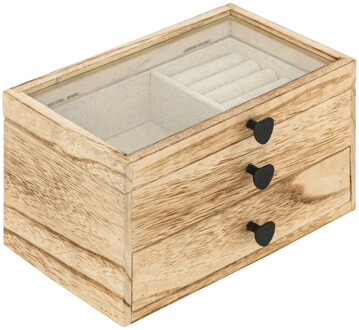 Atmosphera Sieradenkistje Jakarta - 20 x 11 x 12 cm - naturel - Juwelenkistje met deksel - met spiegel en lade