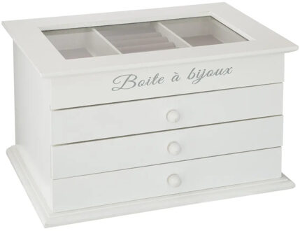 Atmosphera Sieradenkistje Mumbai - 25 x 17 x 15 cm - Ivoor wit - Juwelenkistje - met spiegel en 3 lades