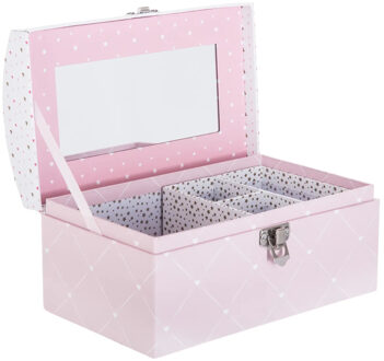 Atmosphera Sieradenkistje Pink Romance - 20 x10 x 12 cm - roze - Juwelenkistje met deksel en spiegel