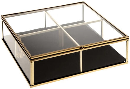 Atmosphera Sieradenkistje Victoria - 20 x 20 x 6 cm - transparant/goud - Juwelenkistje met deksel - vakjes