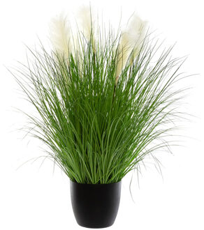 Atmosphera siergras kunstplant - grasplant sprieten/pluimen - donkergroen - H105 cm - in pot - pvc - Kunstplanten