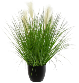 Atmosphera siergras kunstplant - grasplant sprieten/pluimen - donkergroen - H90 cm - in pot - pvc