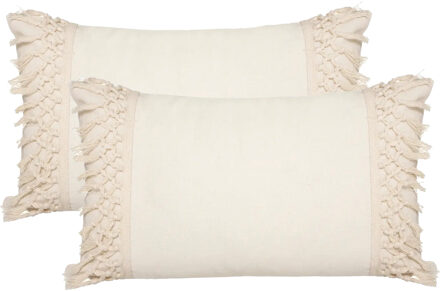 Atmosphera Sierkussen Macrame Ibiza voor binnen - 2x - creme wit - 30 x 50 cm - katoen/polyester
