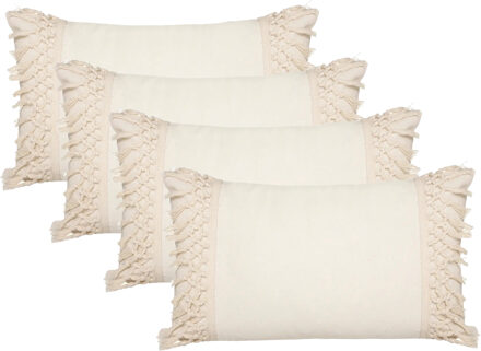 Atmosphera Sierkussen Macrame Ibiza voor binnen - 4x - creme wit - 30 x 50 cm - katoen/polyester