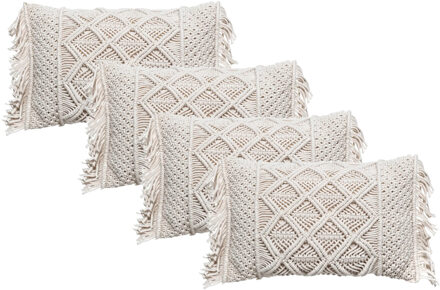 Atmosphera Sierkussen Macrame Ibiza voor binnen - 4x - ivoor wit - 30 x 50 cm - katoen/polyester