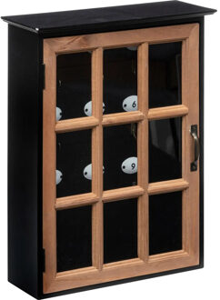 Atmosphera Sleutelkastje Classic Cabinet - mdf/glas - zwart/bruin - 30 x 40 cm - Voor 9 sleutels