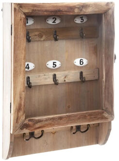 Atmosphera Sleutelkastje - hout/glas - naturel - 27 x 9 x 38 cm - voor 10 sleutels