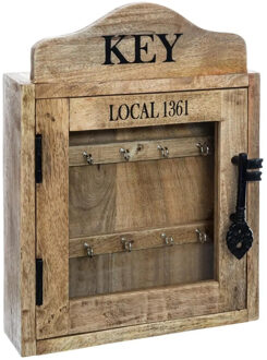 Atmosphera Sleutelkastje - mango hout/glas - naturel - 30 x 9 x 39 cm - Geschikt voor 8 sleutels