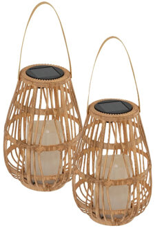 Atmosphera Solar tuin lantaarn - 2x - naturel rotan - 16 x 23 cm - buiten/binnen - Led kaars licht