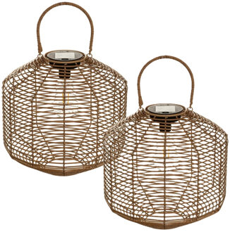 Atmosphera Solar tuin lantaarn - 2x - naturel rotan - 30 x 30 cm - buiten/binnen - Led licht