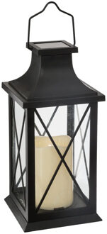 Atmosphera Solar tuin lantaarn - zwart - kunststof/glas - 14 x 14 x 28 cm - buiten - Led kaars licht