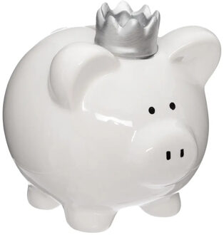 Atmosphera Spaarpot voor kinderen - spaarvarken met kroontje - keramiek - wit - 16 x 14 cm