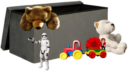 Atmosphera Speelgoed en spullen opbergkist - opvouwbaar - donkergrijs - MDF/polyester - 76 x 38 x 38 cm