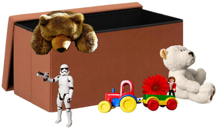 Atmosphera Speelgoed en spullen opbergkist - opvouwbaar - donkerrood - MDF/polyester - 76 x 38 x 38 cm - en zit