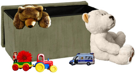 Atmosphera Speelgoed en spullen opbergkist - opvouwbaar - groen - MDF/polyester - 76 x 38 x 38 cm - en zitje