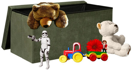 Atmosphera Speelgoed en spullen opbergkist - opvouwbaar - groen - MDF/polyester - 76 x 38 x 38 cm - en zitje