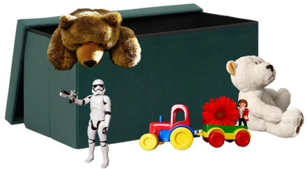 Atmosphera Speelgoed en spullen opbergkist - opvouwbaar - groen - MDF/polyester - 76 x 38 x 38 cm - en zitje