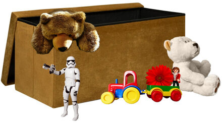 Atmosphera Speelgoed en spullen opbergkist - opvouwbaar - okergeel - MDF/polyester - 76 x 38 x 38 cm - en zitje