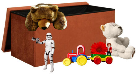 Atmosphera Speelgoed en spullen opbergkist - opvouwbaar - terra - MDF/polyester - 76 x 38 x 38 cm - en zitje