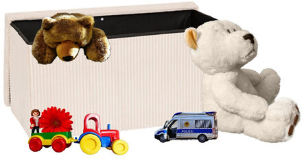 Atmosphera Speelgoed en spullen opbergkist - opvouwbaar - wit - MDF/polyester - 76 x 38 x 38 cm - en zitje