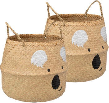 Atmosphera Speelgoed Opbergmand - 2x - Koala - met handgreep - riet - opvouwbaar - 35 x 35 x 38 cm