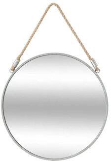 Atmosphera Spiegel/wandspiegel rond D38 cm metaal grijs met touw - Spiegels
