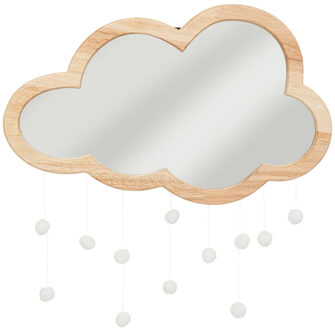 Atmosphera Spiegel/wandspiegel - wolk - 40 x 36 cm - mdf hout/glas - naturel houten rand