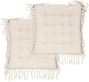 Atmosphera Stoelkussen Macrame - 2x - binnen/buiten - ivoor - 40 x 40 x 5 cm - katoen