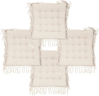 Atmosphera Stoelkussen Macrame - 4x - binnen/buiten - ivoor - 40 x 40 x 5 cm - katoen