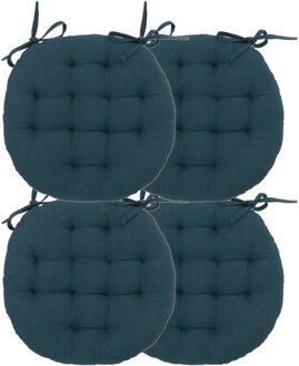 Atmosphera Stoelkussen rond - 4x - donkerblauw - katoen - 38 x 6.5 cm - wicker zitkussen
