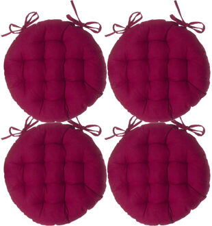 Atmosphera Stoelkussen rond - 4x - donkerrood - katoen - 38 x 6.5 cm - wicker zitkussen