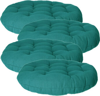 Atmosphera Stoelkussen rond - 4x - petrol groen - katoen - 38 x 6.5 cm - wicker zitkussen