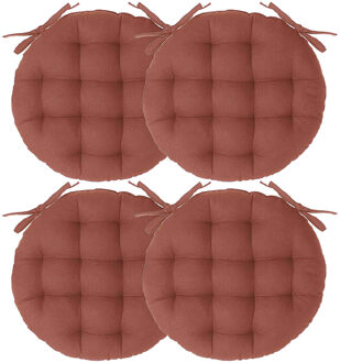 Atmosphera Stoelkussen rond - 4x - terracotta - katoen - 38 x 6.5 cm - wicker zitkussen
