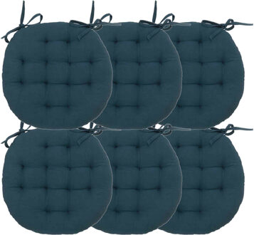 Atmosphera Stoelkussen rond - 6x - donkerblauw - katoen - 38 x 6.5 cm - wicker zitkussen