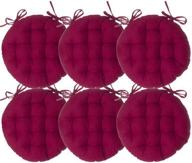 Atmosphera Stoelkussen rond - 6x - donkerrood - katoen - 38 x 6.5 cm - wicker zitkussen