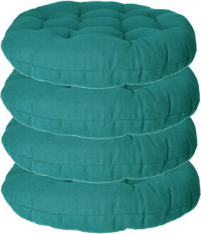 Atmosphera Stoelkussen rond - 6x - petrol groen - katoen - 38 x 6.5 cm - wicker zitkussen
