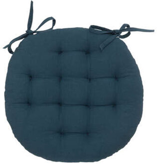 Atmosphera Stoelkussen rond - donkerblauw - katoen - 38 x 6.5 cm