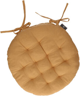 Atmosphera Stoelkussen - rond - okergeel - katoen - 38 x 6.5 cm - wicker zitkussen