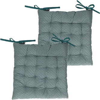 Atmosphera Stoelkussens - 2x - blauw - katoen - 38 x 7 cm - wicker zitkussen