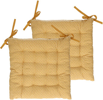 Atmosphera Stoelkussens - 2x - geel - katoen - 38 x 7 cm - wicker zitkussen