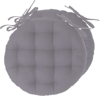 Atmosphera Stoelkussens rond - 2x - grijs - katoen - 38 x 6.5 cm - wicker zitkussen