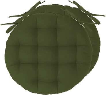 Atmosphera Stoelkussens rond - 2x - olijfgroen - katoen - 38 x 6.5 cm - wicker zitkussen
