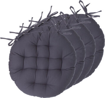 Atmosphera Stoelkussens rond - 4x - donkergrijs - katoen - 38 x 6.5 cm - wicker zitkussen