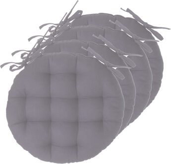 Atmosphera Stoelkussens rond - 4x - grijs - katoen - 38 x 6.5 cm - wicker zitkussen