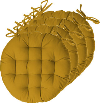 Atmosphera Stoelkussens rond - 4x - okergeel - katoen - 38 x 6.5 cm - wicker zitkussen